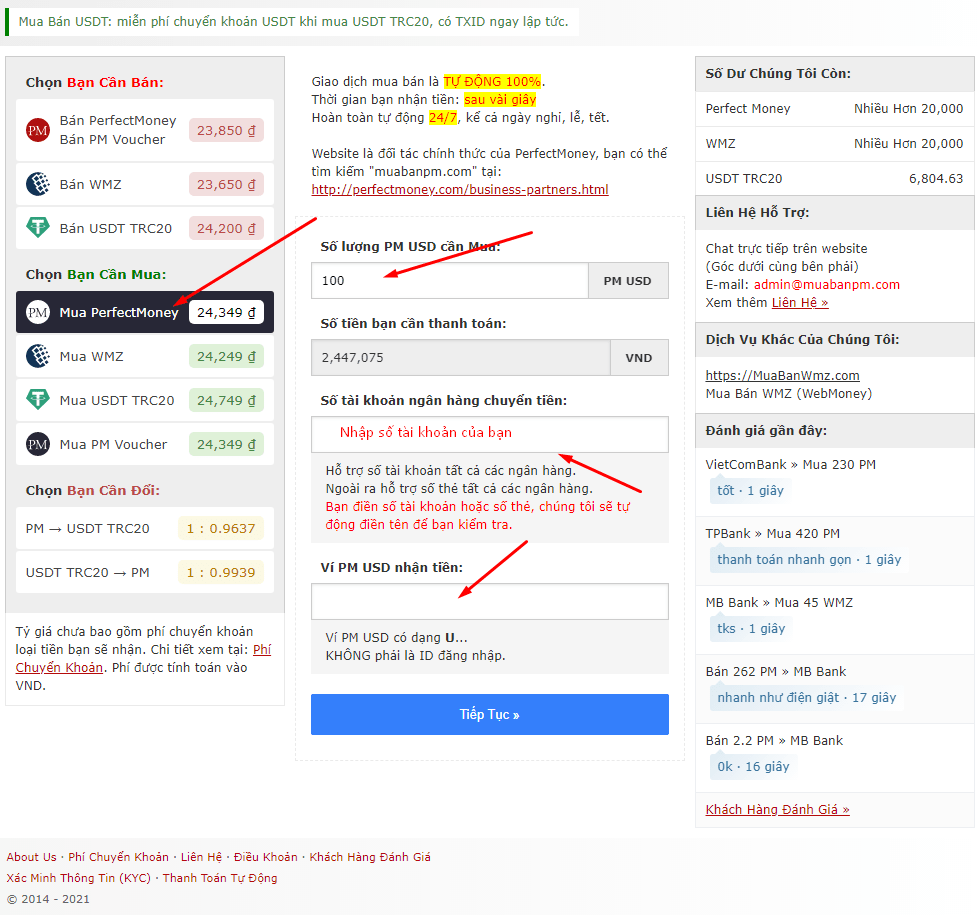 Chọn mua PM USD trên trang muabanpm.com